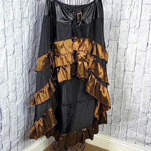 NO BRAND Ankle Length Black and Bronge‎ Steampunk Ruffled Skirt